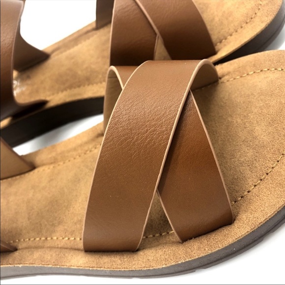 Tan Cross Open Toe Ankle Strap Sandals - Picture 3 of 4